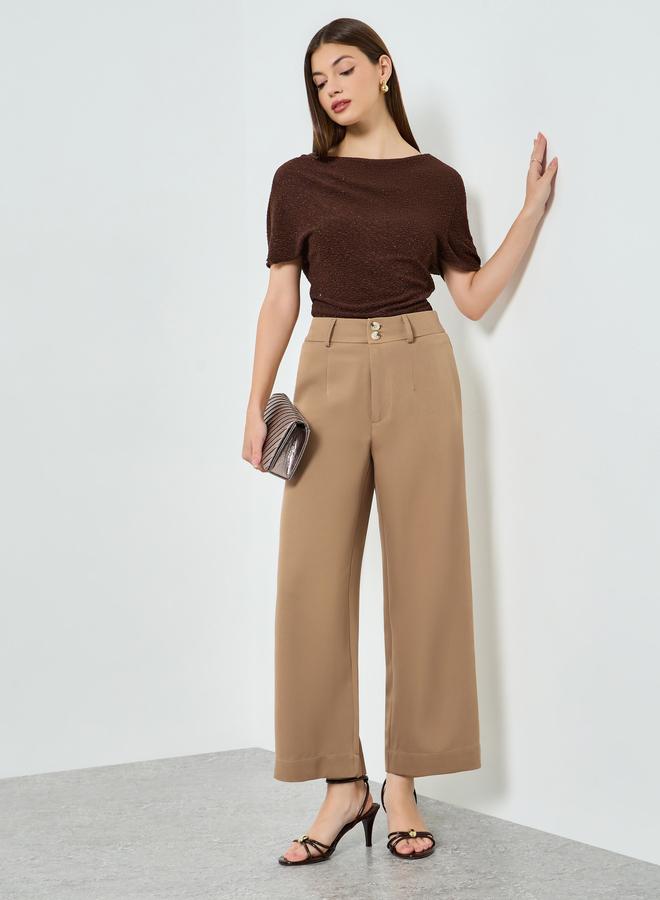 Styli Tan Solid Barrel Fit Trousers - Image 4